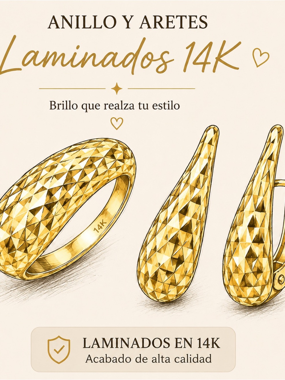 14K Laminated Gold Women's Ring - Elegant Faceted Dome